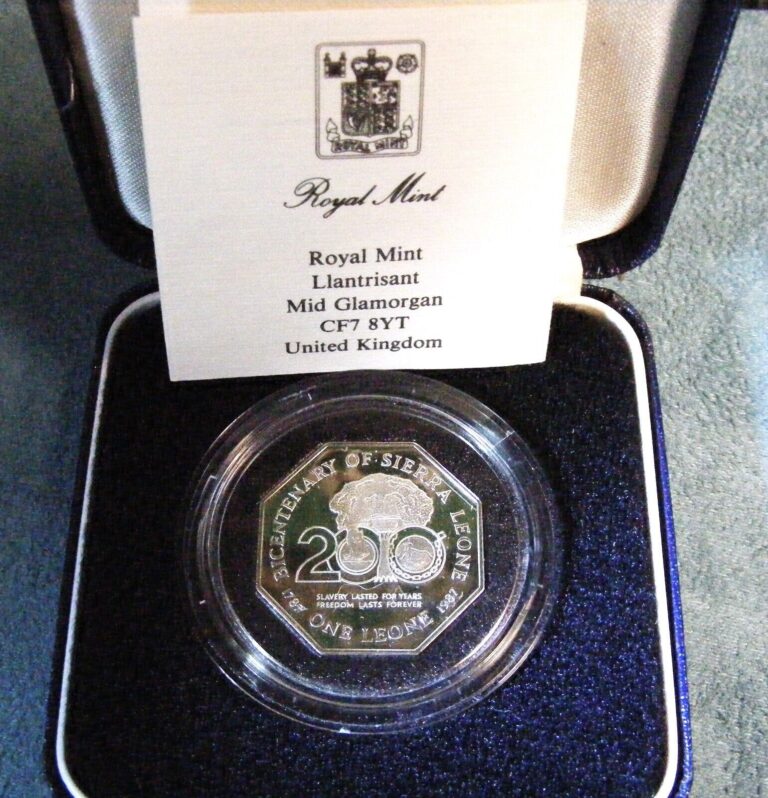 Read more about the article 1987 Sierra Leone Slavery Freedom-Silver”Proof” Coin-Low Mint-Unopened-w/COAandBox