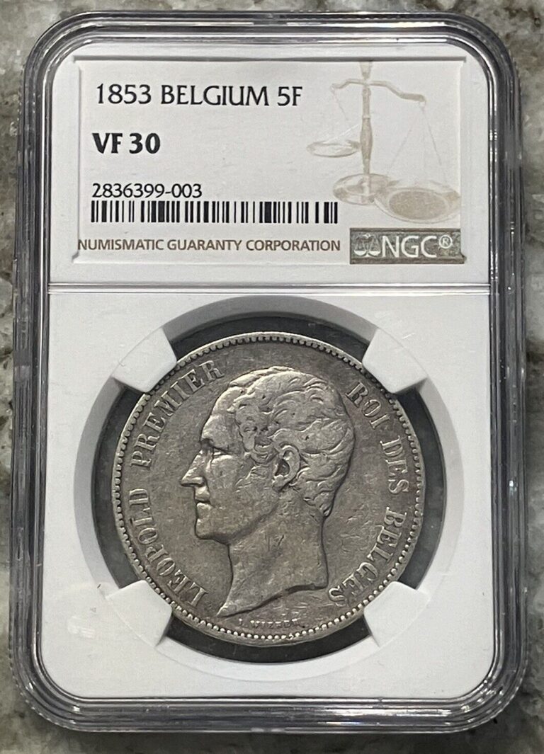 Read more about the article Belgium – 5 Francs 1853 – NGC VF30  Leopold I  Silver