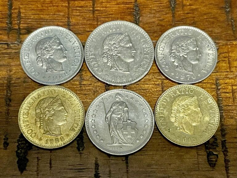 Read more about the article Lot of 6 Switzerland 🇨🇭 Coins-See Pics!-No Rsrve! Comb Shpng! Spend $20=🎁