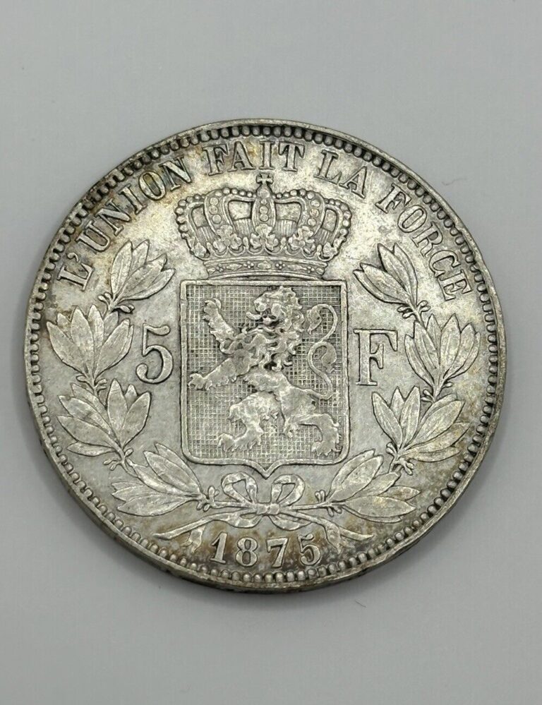 Read more about the article 1875 BELGIUM 5 FRANCS LARGE .900 SILVER WORLD SILVER COIN #2106