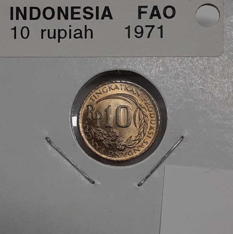 Read more about the article 1971 Indonesia 10 Rupiah Copper-Nickel FAO Coin w/Rice and Cotton Stalks  BU