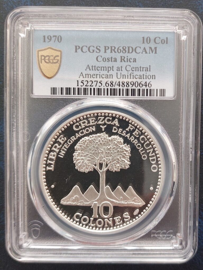 Read more about the article COSTA RICA SILVER PROOF 10 COLONES COIN 1970 YEAR KM#192 UNIFICATION PCGS PR68