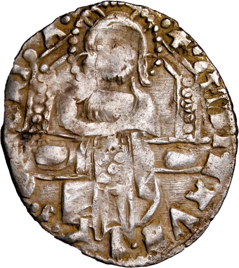 Read more about the article Christ Throne AR Silver Coin Grosso Italian States Antonio Medieval Italy Coin