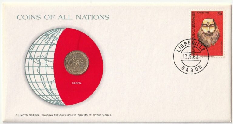 Read more about the article GABON 1977 5 FRANCS  CENTRAL AFRICAN STATES  STAMP COVER COINS OF ALL NATIONS