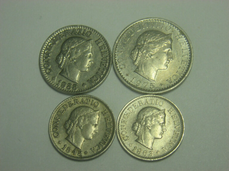 Read more about the article Switzerland  5   10 and 20 Rappen  1948 – 1988 / 4 coins/