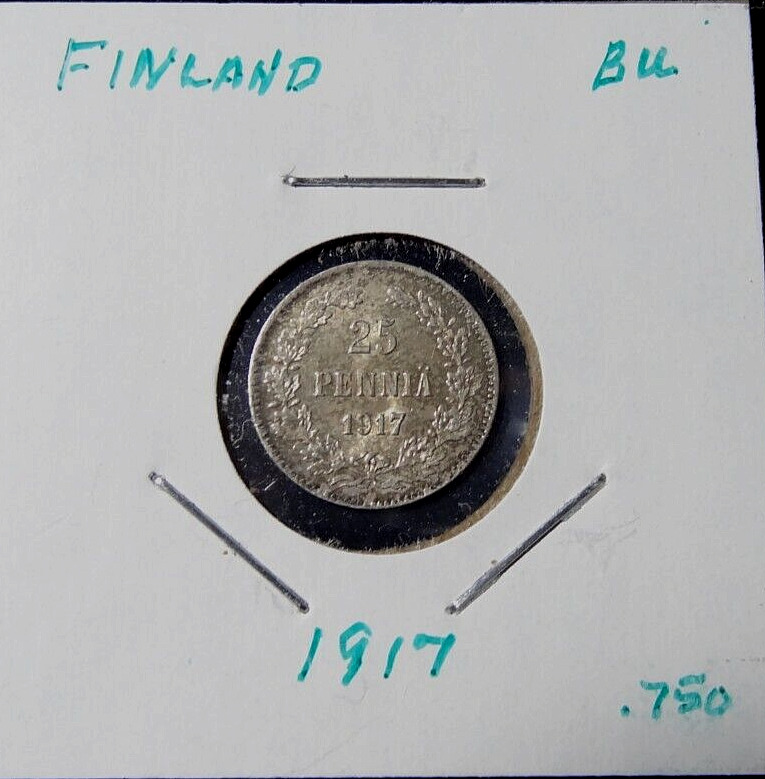 Read more about the article 1917 S Finland 25 Pennia With Crown Grand Duchy World Finnish Coin