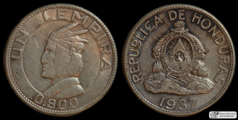 Read more about the article 1937 Honduras  1 Lempira  Almost Uncirculated Condition  0.900 Silver  C7338