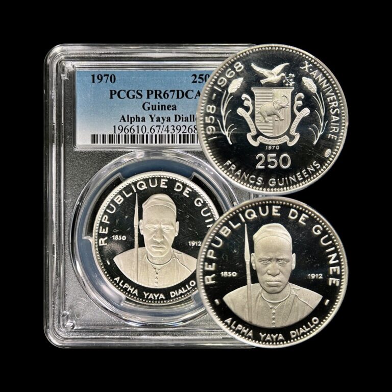 Read more about the article GUINEA. 1970  250 Francs  Silver – PCGS PR67 – Top Pop 🥇Alpha Yaya Diallo RARE