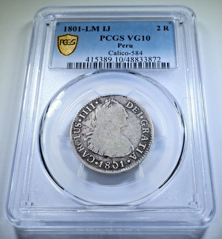 Read more about the article PCGS 1801 Spanish Peru Silver 2 Reales Genuine Two Bits Old Pirate Treasure Coin