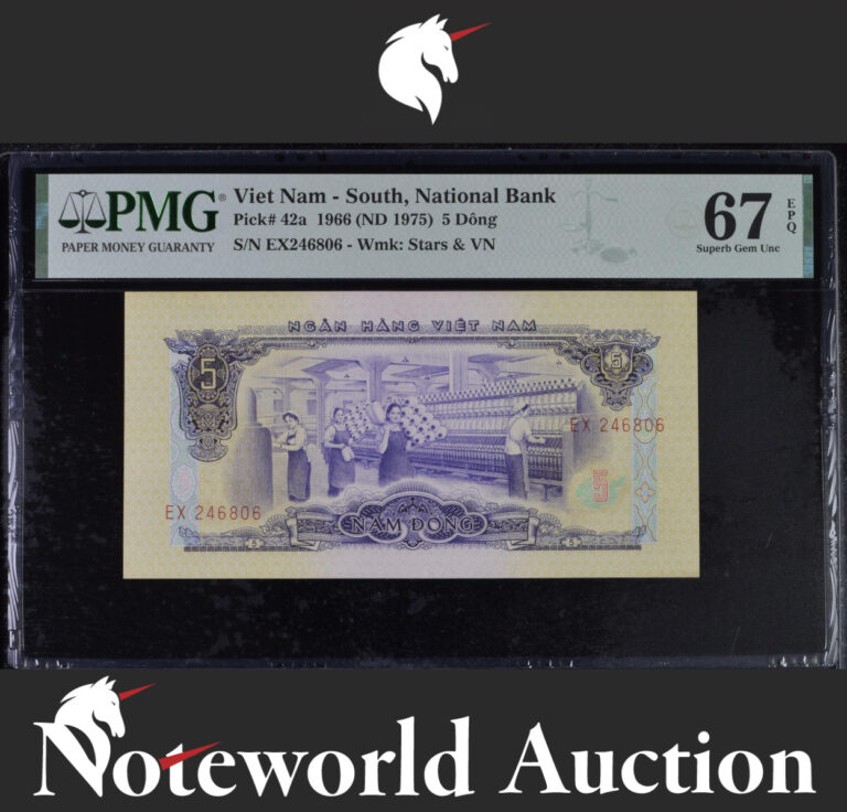 Read more about the article Viet Nam – South  National Bank  5 Dong 1966 (ND 1975) P 42a UNC PMG 67 EPQ