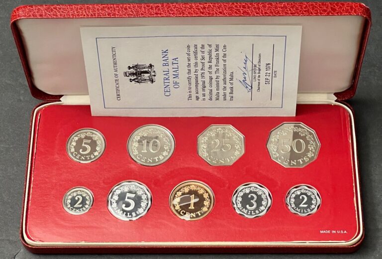 Read more about the article 1976 Proof Decimal Coinage of the Republic of Malta 9 Coin Set