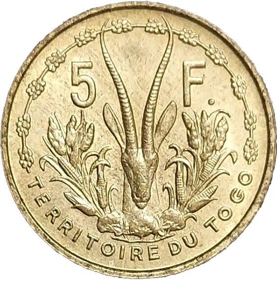 Read more about the article 1956 FRENCH TOGO 5 FRANCS AU SCARCE COIN GAZELLE AFRICA