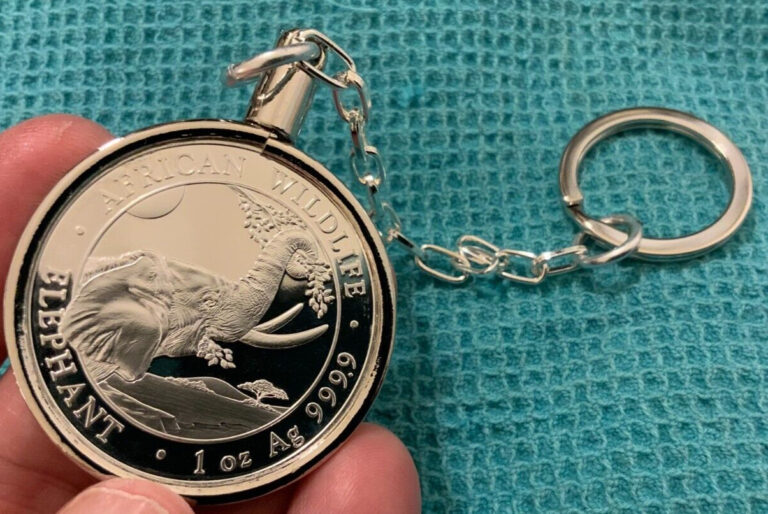 Read more about the article Somalia 2023 One Ounce Silver Elephant Coin Keychain