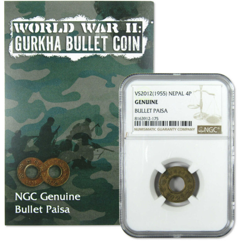 Read more about the article VS2012(1955) World War II Gurkha Bullet Coin Nepal 4P NGC SKU:OPC144