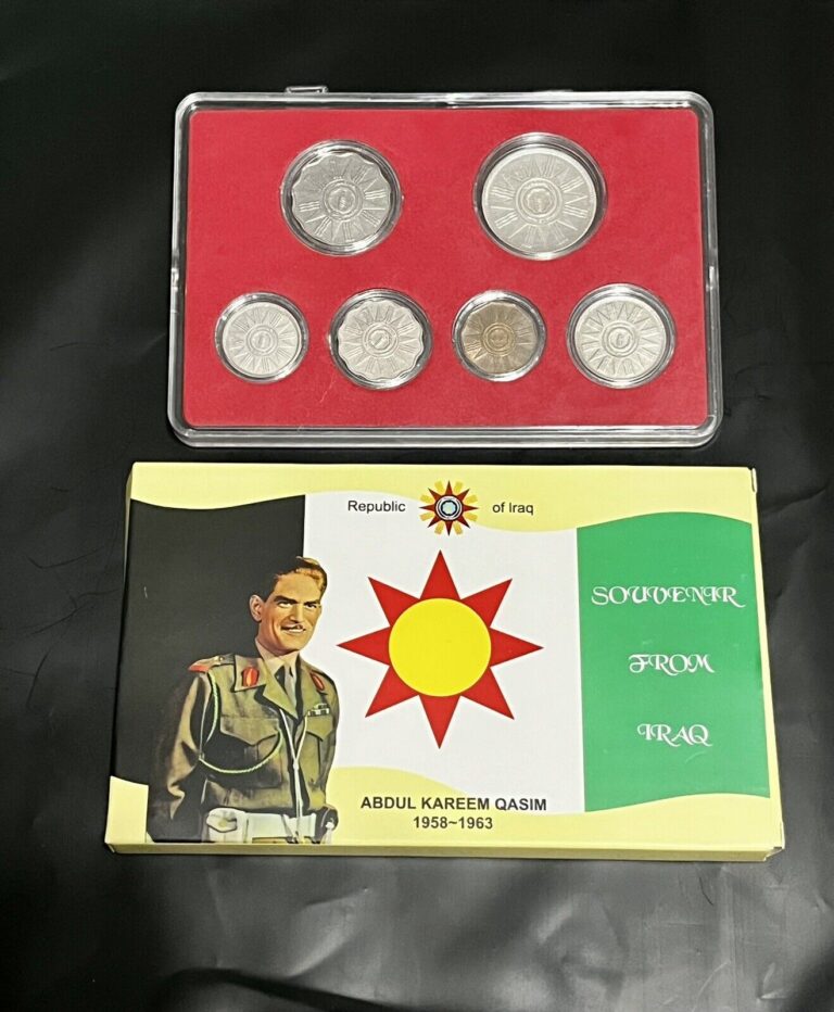 Read more about the article 1959 IRAQ 1st REPUBLIC COIN LOT OF 6  COINS IN CASE and COVER ABUDUL KAREEM QASSIM