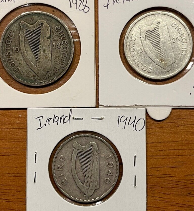 Read more about the article Lot Of 3 Silver World Coins  IRELAND 1928 Florin and Half Crown  1940 Florin