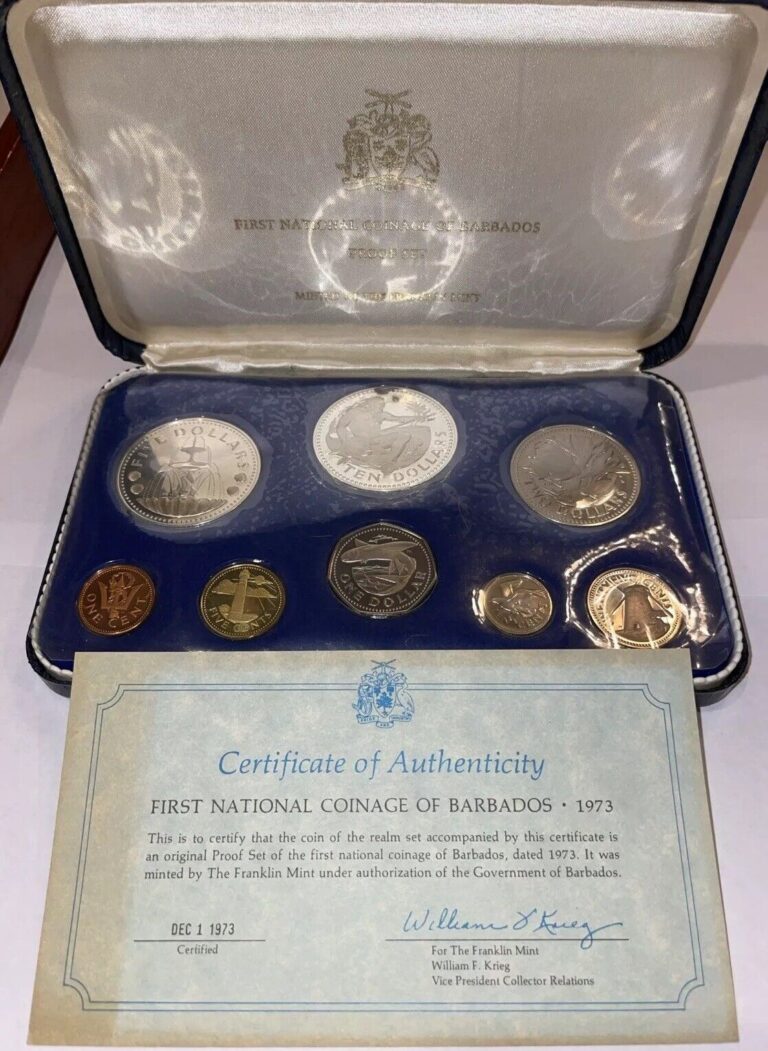 Read more about the article 1973 Barbados FIRST NATIONAL COINAGE Proof Set-COA-(1) Sterling Silver Coin