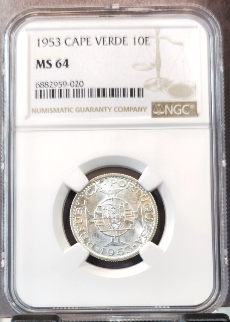 Read more about the article 1953 CAPE VERDE SILVER 10 ESCUDOS PORTUGUESE NGC MS 64 SCARCE BEAUTIFUL BU COIN