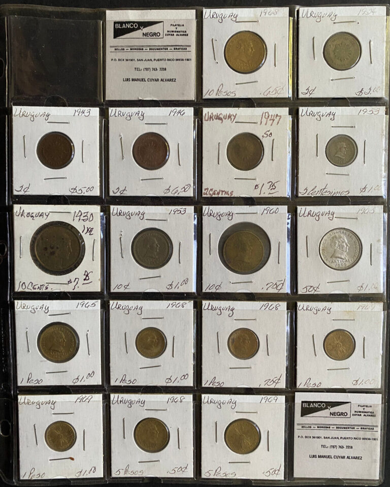 Read more about the article URUGUAY ca1920-1960s  Lot of 17 coins  different denominations  circulated