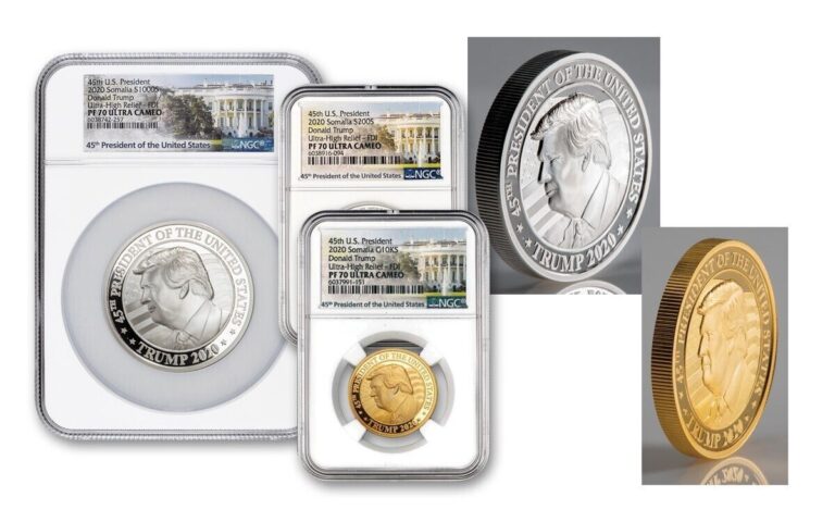 Read more about the article 2020 Somalia Gold and Silver Donald Trump Ultra High Relief 3-pc Proof Set PF70 Fi