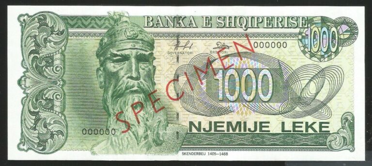 Read more about the article Albania Albanien Albanie 1000 Leke 1995 Specimen UNC