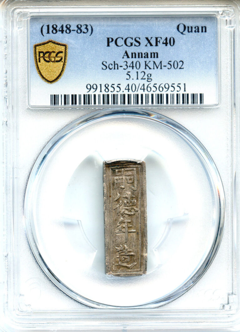 Read more about the article VIETNAM (ANNAM)   Duc Tong (Tu Duc). 1847-1883.  Silver Bar  1 Quan  PCGS XF-40