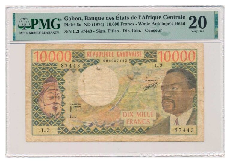 Read more about the article GABON banknote 10.000 Francs 1974 PMG VF 20 Very Fine