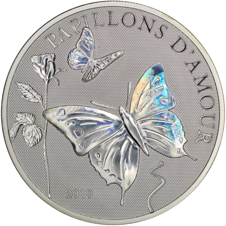 Read more about the article 2010 Cameroon 1000 Francs Papillons D’Amour 25 g .925 Silver Holographic Coin