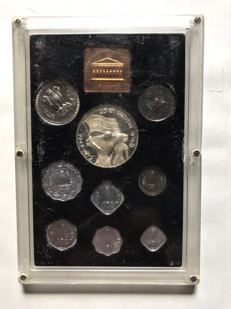 Read more about the article REPUBLIC OF INDIA 1972 BOMBAY MINT PROOF SET OF 9 COINS IN CASE 1/ 7701 MINTED