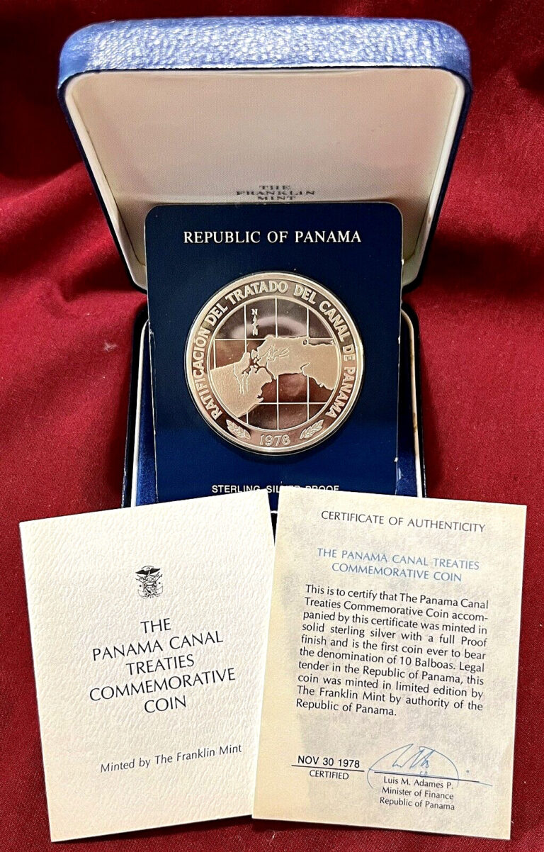 Read more about the article 1978 REPUBLIC OF PANAMA STERLING PANAMA CANAL TREATIES 10 BALBOAS W/ BOX AND COA