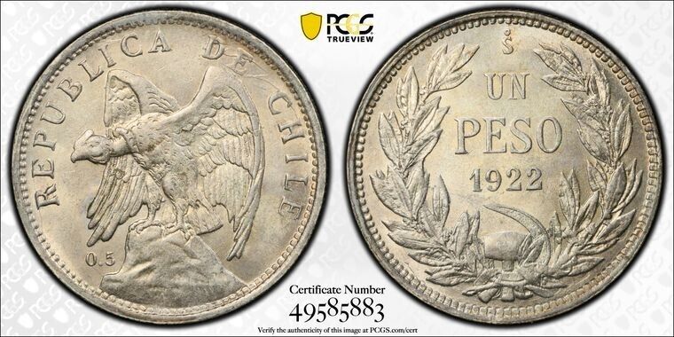 Read more about the article 1922-So Chile 1 Peso PCGS MS63 Lot#G7556 Silver! Choice UNC!