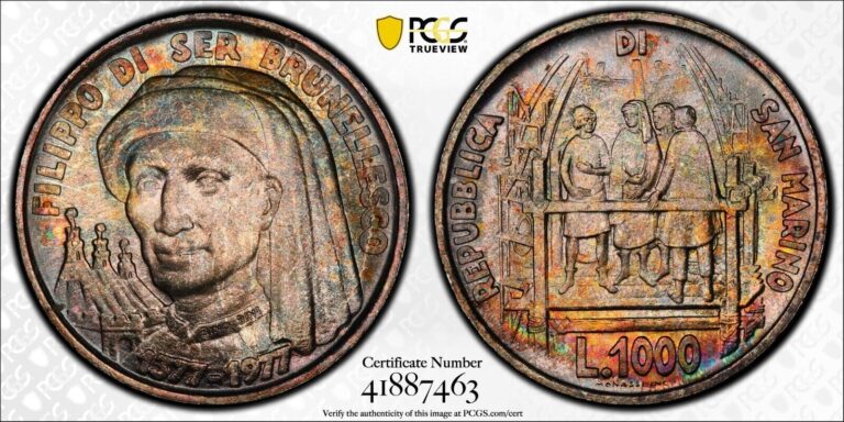 Read more about the article PCGS MS68 Finest Known in the World 1977 San Marino 1000 Lire Silver Coin Toned