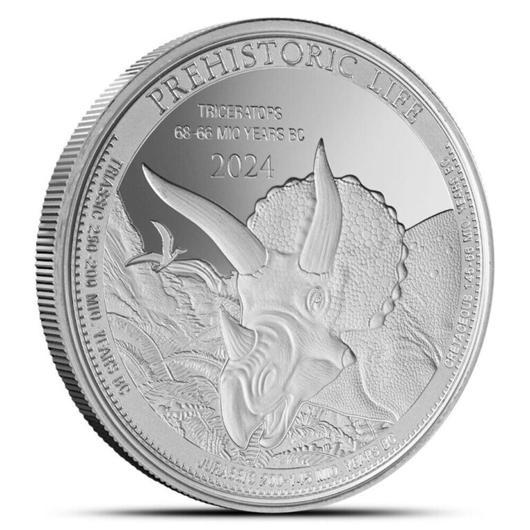 Read more about the article 2024 1 oz Congo Silver Triceratops Coin (BU)