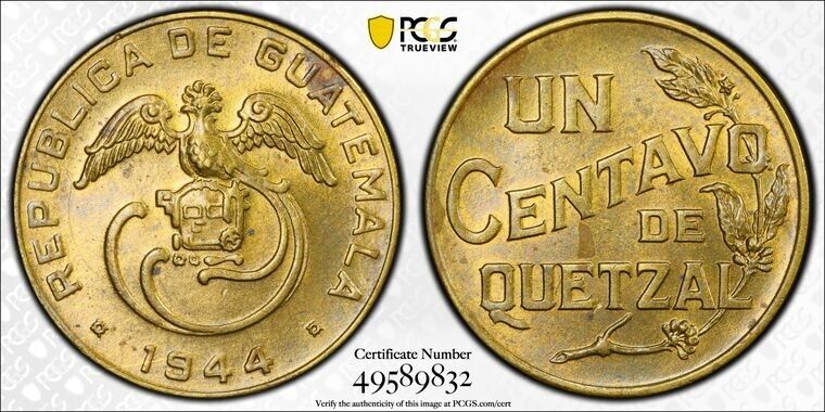 Read more about the article 1944 Guatemala 1 Centavo PCGS MS63 Lot#G7703 Choice UNC!