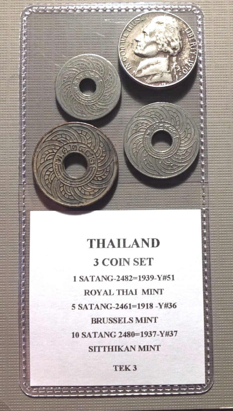 Read more about the article THAILAND-3 OLD COINS – 1 5 10 SATANG-DATES AS MARKED ON LABEL- Y#36 37 51  TEK3