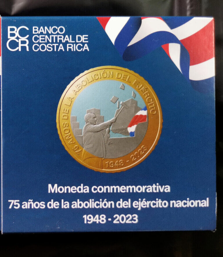 Read more about the article COMMEMORATIVE 75 YEARS SINCE COSTA RICA ARMY ABOLITION 500 COLONES LTD ED COIN