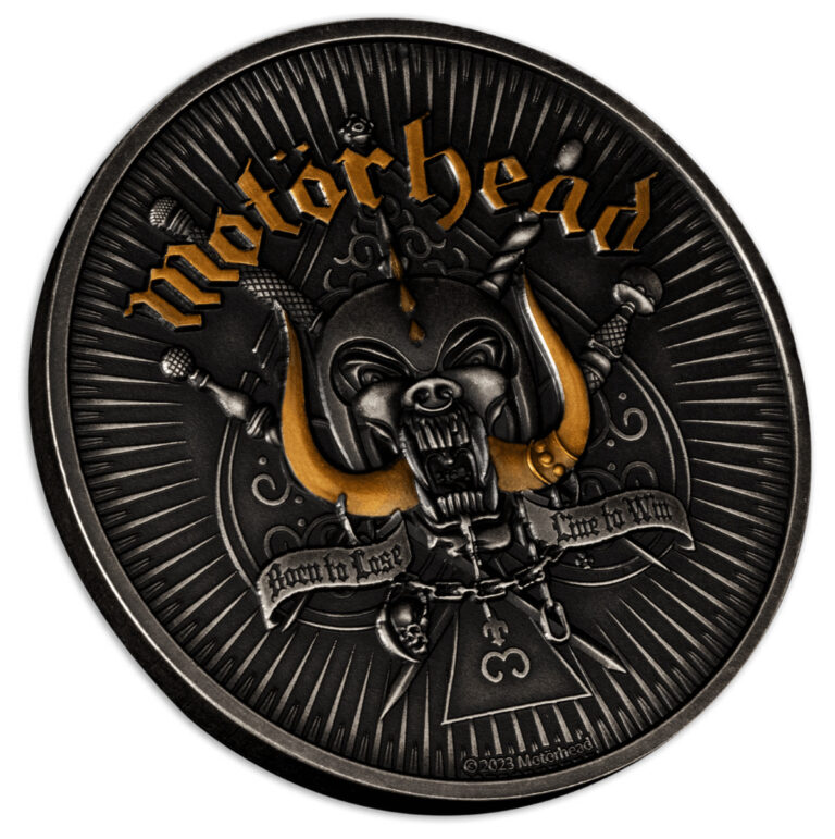 Read more about the article 2024 Barbados Motörhead 1 oz Silver Black Antiqued Gilded Coin Mintage of 1975