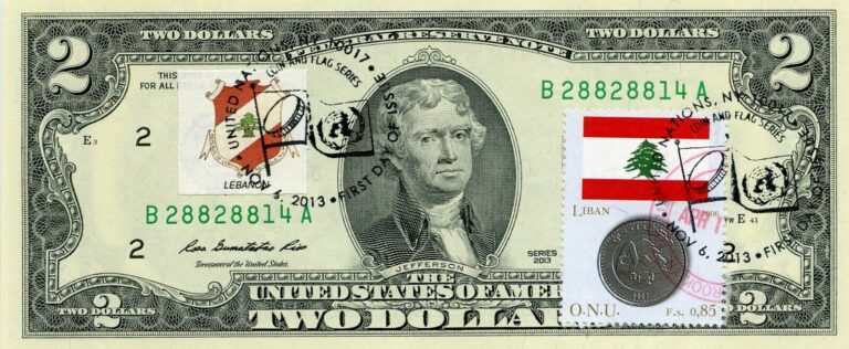 Read more about the article $2 2013 STAMPS CANCELED COAT OF ARMS LEBANON AND FLAG AND COIN LUCKY MONEY $300