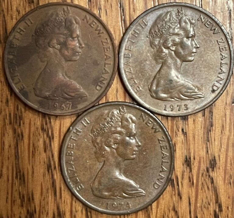 Read more about the article Lot of 3 New Zealand 2 Cent Coins  1967  1973  1974  High Grade AU/UNC