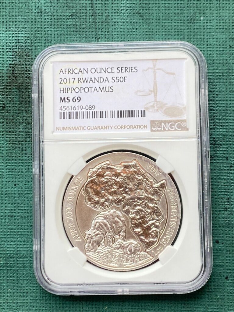 Read more about the article 🌟 2017 Rwanda 1 oz .999 Silver Hippopotamus African Africa Coin NGC MS69