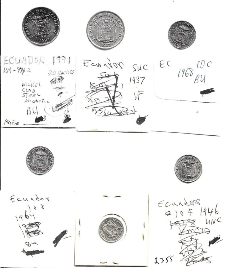 Read more about the article ECUADOR  LOT OF 6 DIFFERENT  COINS- (CNS 4098)