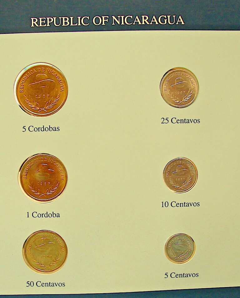 Read more about the article Nicaragua Republic of==Six  (6)==Uncirculated Coins–Circa 1987