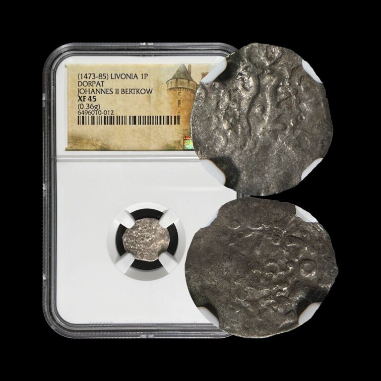 Read more about the article LIVONIA. 1473  Schilling  Silver – NGC XF45 – Dorpat  Johannes II Bertkow Antler