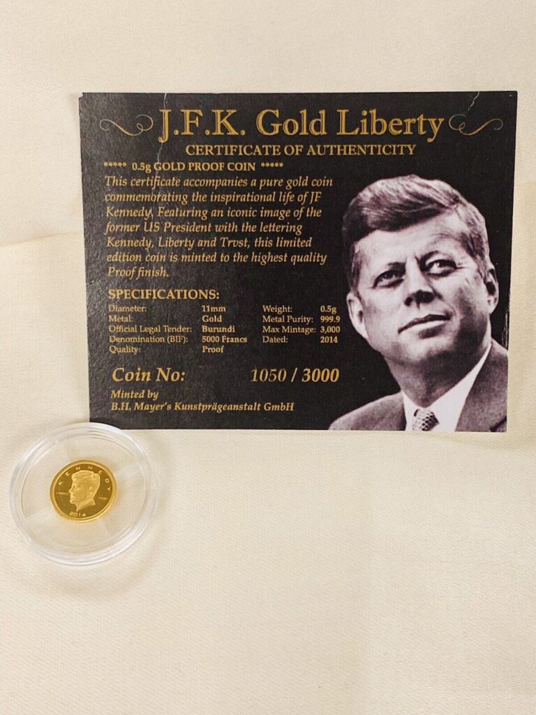 Read more about the article Burundi 2014 Gold 5000 Francs ‘JFK’ Half Gram Coin With Cert