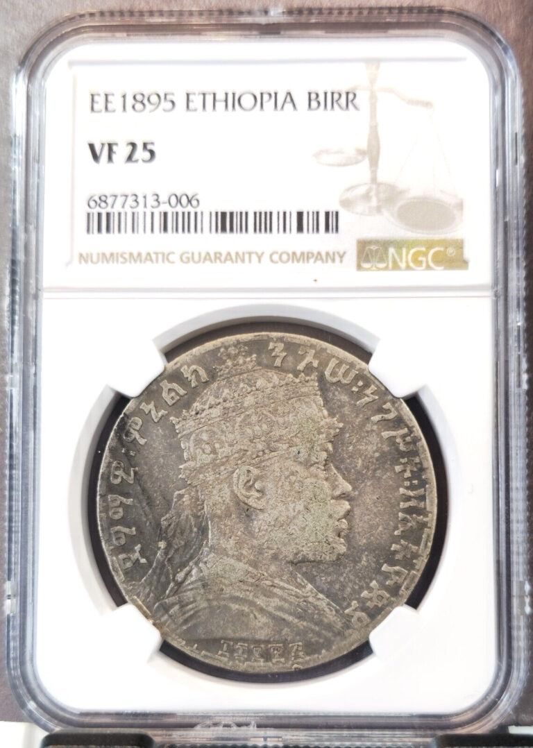 Read more about the article 1903 ETHIOPIA SILVER 1 BIRR MENELIK II NGC VF 25 RARE GREAT LOOKING COIN