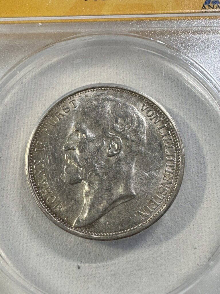 Read more about the article 1912 Liechtenstein 2 Kronen Silver Coin Graded AU 53 by ANACS Low Mintage