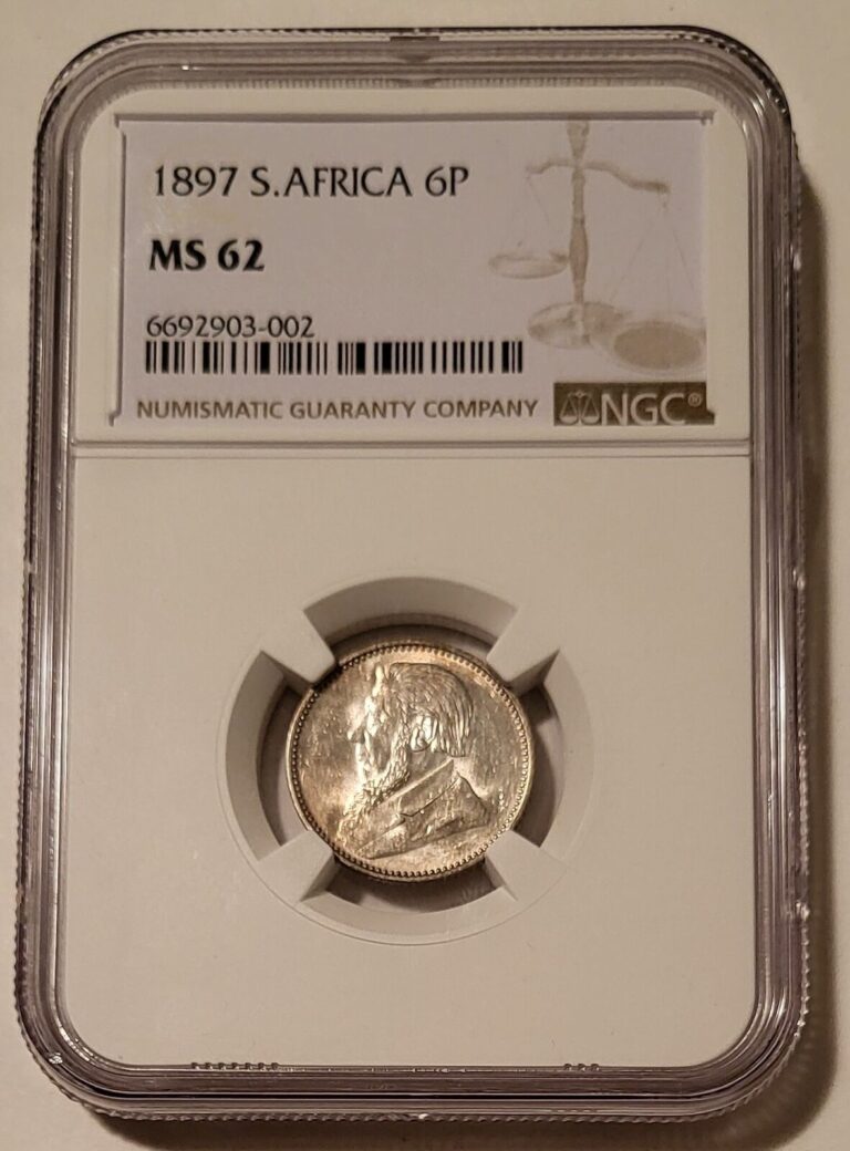 Read more about the article South Africa 1897 Silver 6 Pence MS62 NGC