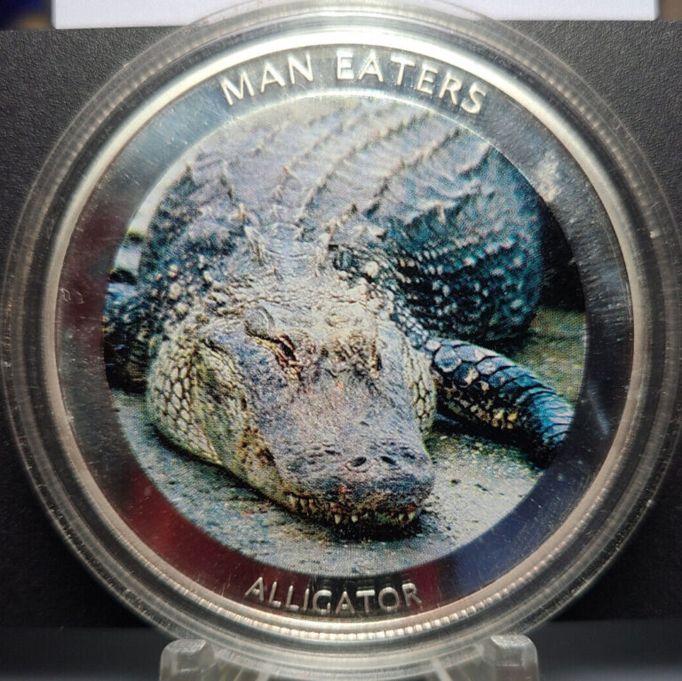 Read more about the article 2010 Uganda 100 Shillings Man Eaters Series ALLIGATOR Huge 50mm Coin PROOF