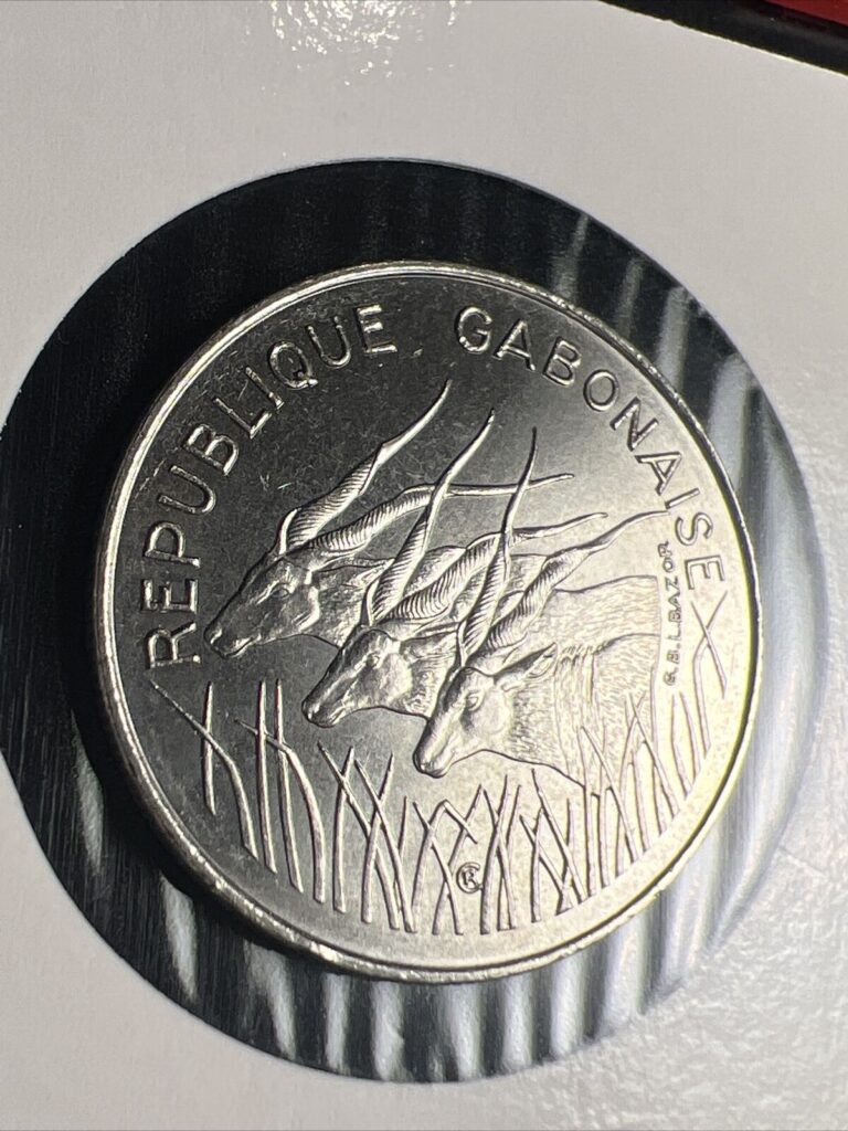 Read more about the article 1971 Gabon 100 Francs Beautiful UNC coin Z2365