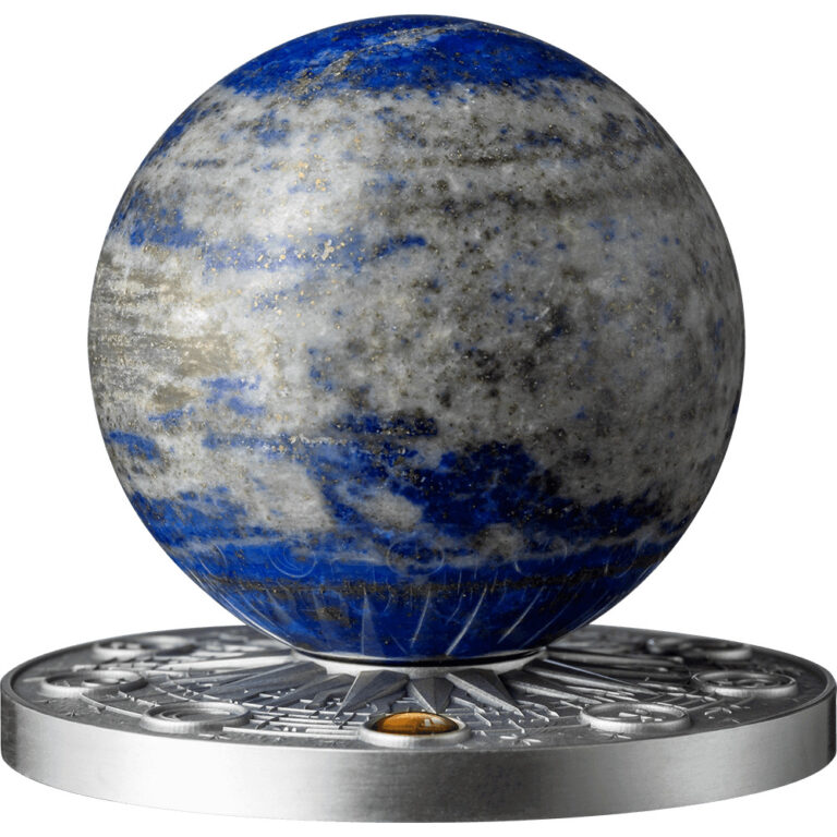 Read more about the article 2024 Ghana Solar System Earth 2 oz Silver Antiqued Lapis Lazuli Spherical Coin